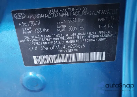 2018 Hyundai Elantra Sel z USA, uszkodzony, nr VIN 5NPD84LF4JH236625